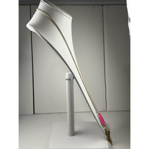 Kendra Scott Rayne Tassel Necklace 30" Gold Tone Chain Neon Pink Pendant - Picture 9 of 10